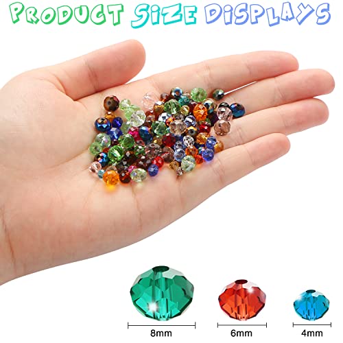 560 Pcs Faceted Rondelle Crystal Beads, Boxed, Spacer Beads for DIY Crafts, 4/6/8mm (Colorful) - color: Colorful