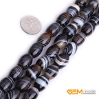 GEM-Inside 10x14mm Natural Black Botswana Onyx Agate Stone Semi Precious Rice Olive Oval Chakras Beads for Jewelry Making DIY Handmade Craft Supplies 15" - size: Black-10x14mm