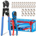 OURU 2 IN 1 Ratchet Pex Crimping Tool Cinch and Remove Combo Function Pex Pipe Crimp Tool from 3/8" to 1" Pex Crimper with Pex Cutter and Stainless Steel Pex Clamps 1/2" 25PCS,3/4" 10PCS - style: 2pcs Pex Tool Kit