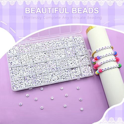 Looconi 1400pcs Purple Letter Beads 7x4mm and Heart Star Alphabet Beads for Jewelry Making - color: Purple