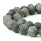 RUBYCA Round Dyed Electroplated Druzy Agate Quartz Crystal Gemstone Beads (1 Strand, Grey, 6mm) - color: Dark Grey, size: 6mm