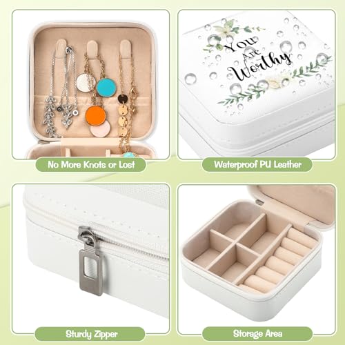Kacctyen 12 Pieces Mini Travel Jewelry Case Bulk You Are Amazing Loved Mother's Day Church Gifts Green Leaf Gifts for Secretary Mothers Party Girls Leather Travel Jewelry Case - color: Green Leaf