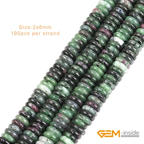 GEM-Inside 2x6mm Natural Green Ruby Zoisite Stone Semi-Gemstone Heishi Disc Rondelle Spacer Beads for Jewelry Making Full 15" Strand Energy Stone Healing Power Crystal - color: Green Ruby Zoisite