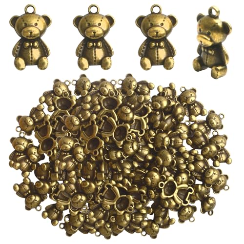 50pcs Antique Bronze Small Bear Charms Vintage Alloy Cute Animal Dangle Pendants Hanging Ornaments Decorative Accessories for DIY Necklace Bracelet Earrings Craft Supplies - color: Antique Bronze