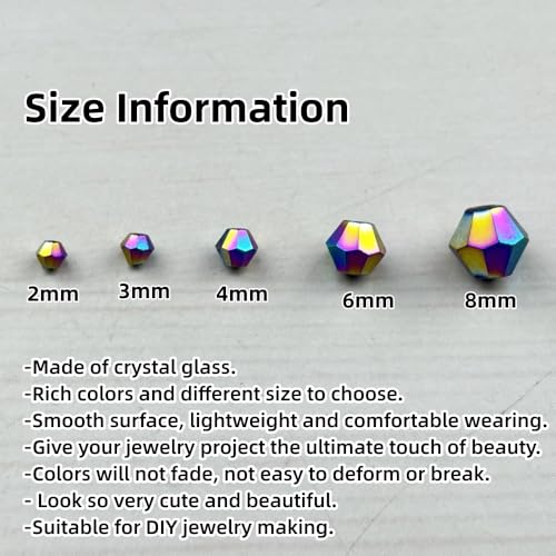 1310pcs Bicone Crystal Glass Beads 2mm 3mm 4mm 6mm 8mm Faceted Crystal Spacer Beads for Bracelets Necklace Pendants Earrings DIY Jewelry Craft Making(Rainbow) - color: Rainbow