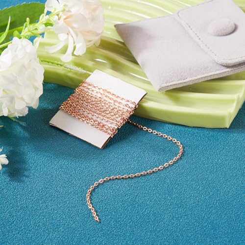 Elecrelive 925 Sterling Silver Cable Chain 3.28 Feet Rose Gold Unwelded Necklace Chains with Jewelry Cleaning Cloth Velvet Storage Bag for Men Women Jewelry Chain DIY Making - color: Rose Gold