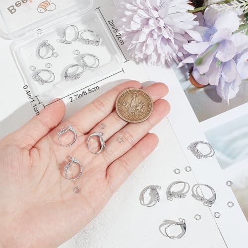 Beebeecraft 1 Box 20Pcs Flower Leverback Earring Findings Platinum Plated Brass French Earring Hooks with 20Pcs Jump Rings for DIY Jewellery Making - color: 20pcs Platinum Plated # 4