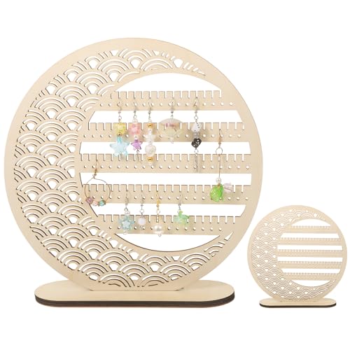 Boho Wooden Earring Holder Organizer, 10 Inch Vintage Round Moon Earring Display Stands, Desktop Ornaments, Gift for Women