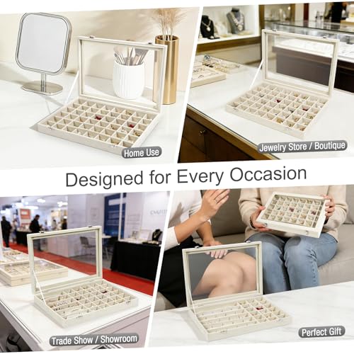 48 Grid Velvet Stud Earring Organizer Storage Tray, Adjustable Earring Holder Organizer with Clear Lid, Jewelry Display Box for Earrings, Rings, Necklaces and Studs, Gift for Women and Girls