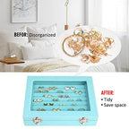 Vicoter Rings Organizer Tray 7 Slots Velvet Jewelry Earring Storage Box with Transparent lid Jewelry Display Case for Girls Wife Mom Women (Light Blue) - color: Light Blue