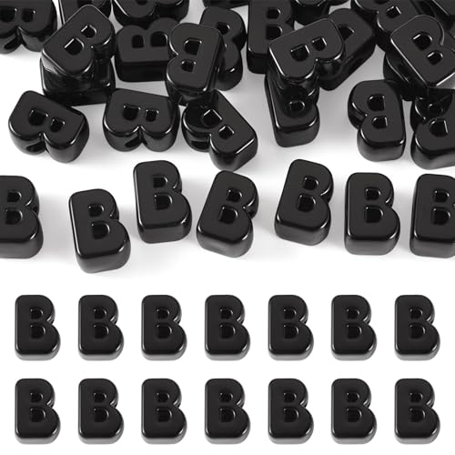 30Pcs Large Hole Letter Beads Black Acrylic European Beads 3D Letters B Chunky Bead Initial Alphabet Bead for Key Chains Bracelets Necklace DIY Craft Bag Charm Kit Arts Projects - color: Black-B