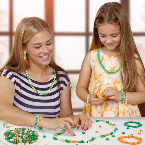 300pcs St. Patrick's Day Polymer Clay Beads Green Shamrock Hat Coins Rainbow Clay Spacer Beads for St. Patrick's Day Jewelry Making DIY Bracelet Necklace Accessories Craft Supplies - color: Green Gold