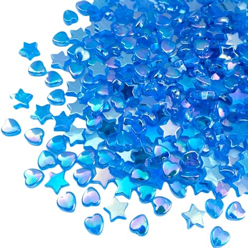 600 PCS Acrylic Beads Heart Star Shape Beads Clear Acrylic AB Colors Bead Assortments Colorful Flat Bead-in-Bead Loose Beads Spacer for DIY Necklace Bracelet Jewelry Craft Making (Deep Lake Blue AB) - color: Deep Lake Blue AB
