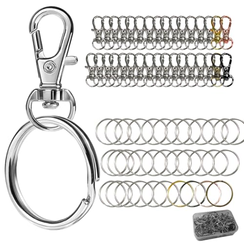 Keychain, 68PCS Swivel Snap Hooks with Key Rings, Metal Lobster Claw Clasp,34PCS Keychains Clips Hooks and 34PCS Key Chain Rings,Keychain Rings for DIY Crafts,Jewelry Making Silver/Mix - color: silver/mixed