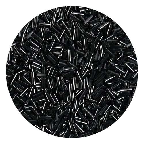 2000Pcs Tube Seed Beads 2x7mm Mini Long Glass Bugle Bead Small Craft Loose Spacer Beads for DIY Phone Charms Waist Bead Bracelets Earrings Necklaces (Black) - color: Black