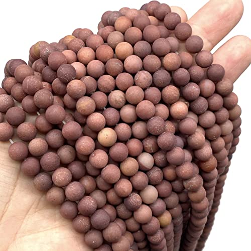 ABCGEMS Velvet-Matte-Finished African Blood Jasper Beads (Enhance The Stone's Inherent Texture and Nature Hues with a Non-Glare Aesthetic) Smooth Round 8mm (Non-Shiny) - color: Blood Jasper (From Africa)