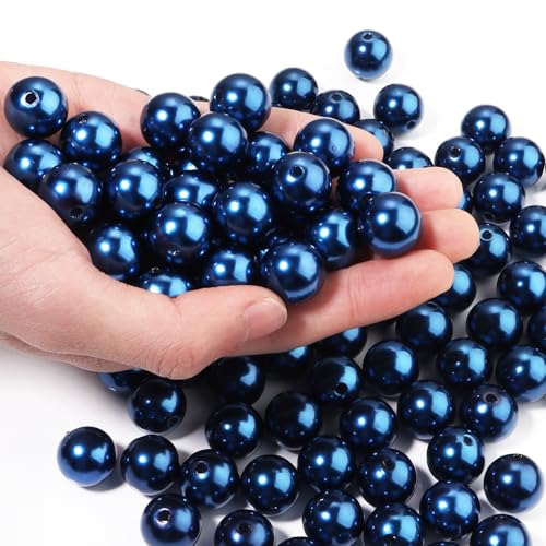 60pcs Blue 16mm Pearl Beads with Hole Round Pearls for Crafting Loose Pearl Beads for Jewelry Making Fake Pearls Bead for Bracelets Necklaces Earrings Key Chains Accessories DIY - color: Blue, size: 16mm,60pcs