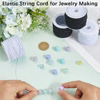 4 Rolls 1MM 80 Yards Elastic String Cords Round Sturdy Stretchy Black White Soft Fibre Beading Thread Art Sewing Accessories Cord for Jewelry Making Necklace Bracelet Adult Diy Craft Supply - size: 1mm