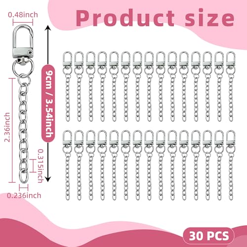 NCIWAN 30 PCS Keychain Making Kit Swivel Snap Hook Lobster Claw Clasps and Extender Chain Silver Metal Keychain Clips with Key Ring Bulk for DIY Craft Supplies Jewelry Key Chain Bags Accessories Gift - color: Silver 30