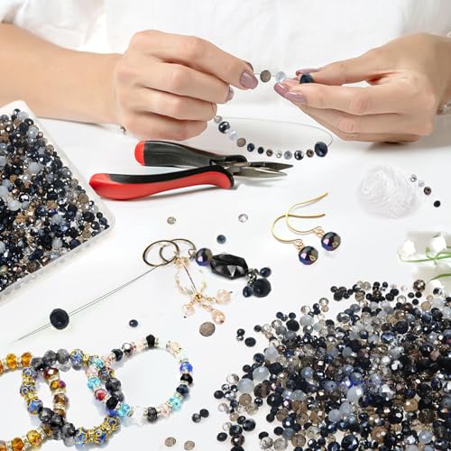 TOAOB 1000pcs Briolette Crystals Glass Beads 4mm 6mm 8mm Rondelle Faceted Spacer Beads Black Loose Beads for Bracelets Necklace Earrings Jewelry Making - color: Black