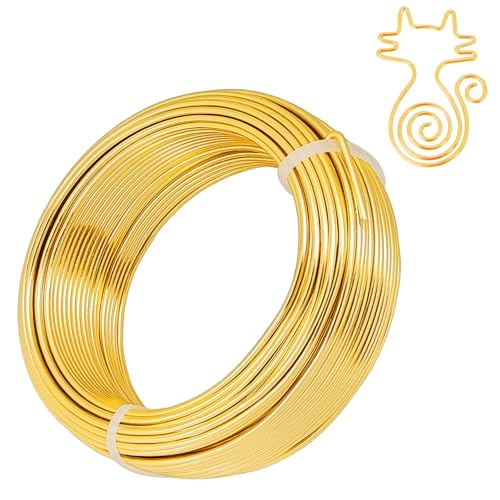 YEQIN 12 Gauge Aluminum Wire, 105 Feet 2mm Bendable Metal Craft Wire for Sculpting, Armature, Jewelry Making, Floral Making, Doll Making, Modelling, Crafting, Bonsai Training (Gold) - color: Gold