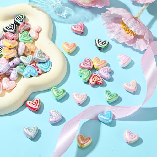 LiQunSweet 50 Pcs Colorful Acrylic Beads Rainbow Plated 17mm Acrylic Heart Beads Loose Beads Spacer for DIY Necklace Bracelet Jewelry Craft Making - color: Acrylic Rainbow Plated Heart Beads_50 Pcs