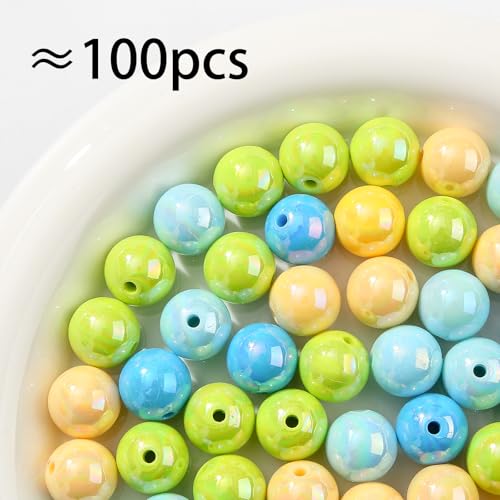16mm Acrylic Beads 100pcs Chunk Bubblegum Bead Beads for Pens for Necklace Jewelry Bracelets DIY Crafts Making (greenblue) - color: greenblue