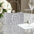 Quelay 4 Pcs Purse Rhinestone Jewelry Set Evening Clutch Bag Bling Crystal Necklace Dangle Earrings Bracelets Accessories - color: Silver, size: Groovy Style