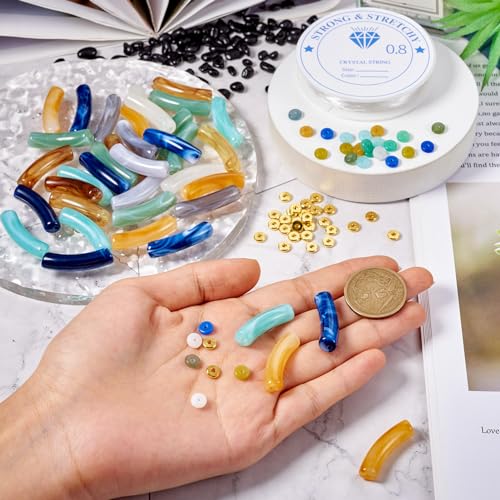 Spritewelry 121pcs/set Tube Beads Chunky Beads for Bracelets Making DIY Acrylic & Glass Beads Noodle Curved Beads Bangle Acrylic Tube Beads for Jewelry Making Earring Necklace Crafts Kits - color: Mixed Color-3