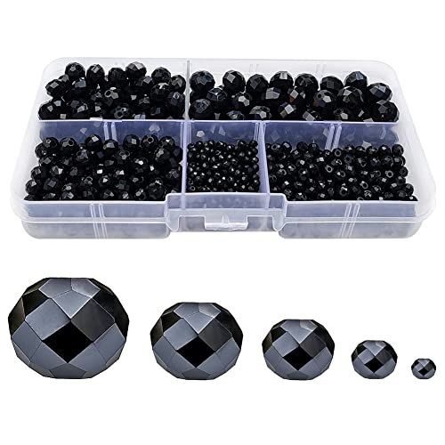 Black Rondelle Glass Beads for Jewelry Making, Faceted Briolette Crytal Spacer Beads for Bracelet Necklace Earring (2mm 4mm 6mm 8mm 10mm Mixed Sizes, 1000pcs) - color: Black