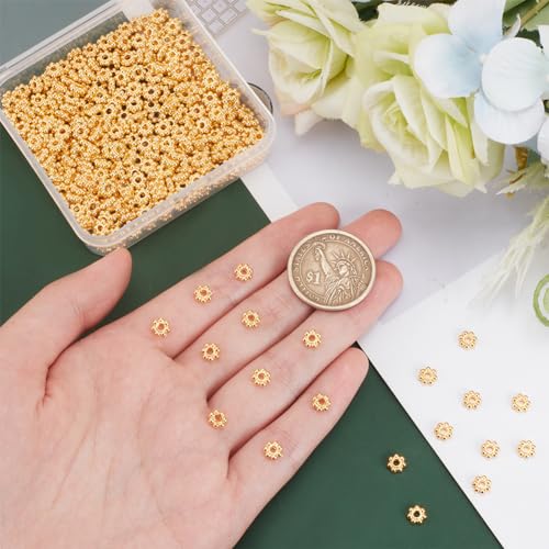 PH PandaHall 300pcs Golden Flower Spacer Beads, 6mm Alloy Daisy Beads Metal Jewelry Spacers Snowflake Loose Beads for DIY Christmas Bracelet Necklace Jewelry Making Supplies - color: Gold