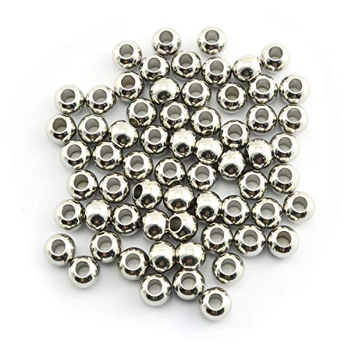 50-Pack 304 Stainless Steel Smooth Round Spacer Beads 3mm Hole,Seamless Loose Beads for Jewelry Making Findings DIY Crafts Accessories 8mm(Silver) - color: SILVER, size: 8x3