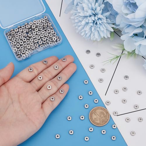 UNICRAFTALE 200Pcs Flat Round Spacer Beads Stainless Steel Bracelet Beads 6mm Small Metal Spacer Bead Smooth Loose Bead for DIY Bracelet Jewelry Crafts Making Hole 2mm - size: 6mm Diameter