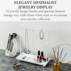 MyGift White Metal Jewelry Organizer Stand for Necklaces with 20 Hooks and Ring Tray - color: White