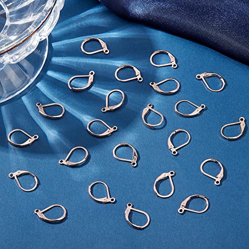 Beebeecraft 1 Box 50Pcs Leverback Earring Hooks Stainless Steel Earring Findings 15.5x10mm Rose Gold Earwires Lever Back Hoops for Jewelry Making - color: 15.5x10mm Rose Gold Earring Hooks