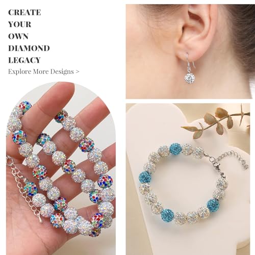 100Pcs 10mm White Rhinestone Beads for Jewelry Making, Shiny Round Disco Ball Sparkly Beads Bulk with 10-Grid Storage Box for DIY Baseball Necklaces Shamballa Bracelets - color: White