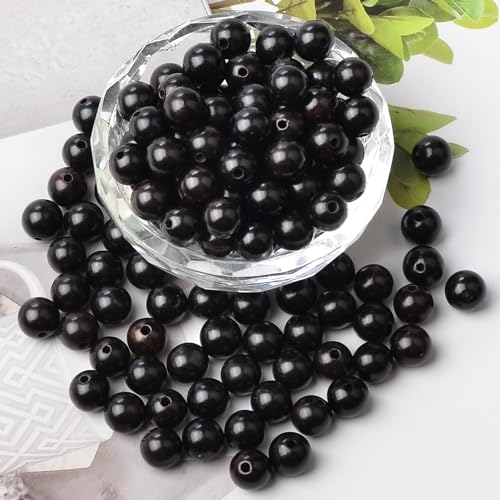 6mm Massive Beads Natural Wooden Round Loose Beads Jewelry Making with Thread 200 PCS(Black Ebony Wood, 6mm) - color: Black Ebony Wood, size: 6mm