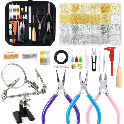 EUIQUE Jewelry Making Supplies Kits Repair Tools for Adults with Pliers, Wires, Necklace Chains, Findings and Helping Hands, Multicolor - color: Multicolor