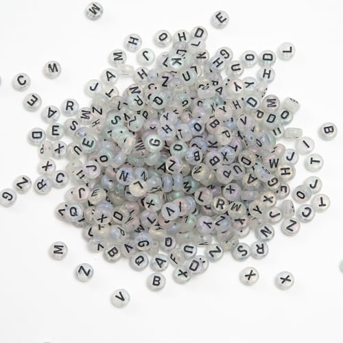 1000pcs 4x7mm Round Letter Beads Transparent White Acrylic with Black Letter Alphabet for Jewelry Making Friendship Bracelets (Transparent White Black) - color: Transparent white black