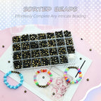 Looconi 1400pcs 4x7mm Black Letter Beads Round Acrylic with Gold Alphabet A-Z Heart Pattern Beads and Crystal Line for Jewelry Making (Black&Gold) - color: Black&Gold, size: 7x4mm