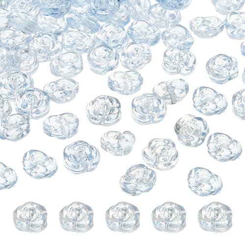 uxcell 50 Pcs Rose Beads, 0.55" Glass Flower Rose Charm Carved Loose Spacer Crystal Craft Beads for DIY Jewelry Making Bracelet Beading Projects Supplies, Blue - color: Blue