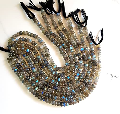 RARE GEMSTONE Natural Labradorite Flashy Fire Faceted Rondelle Beads, Stunning Blue Fire Rainbow Effect Gemstone for Jewelry Making, Size: 7-8mm On 10-Inch Strand