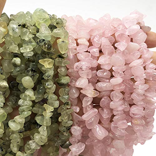 5-8mm Rose Quartz & Green Prehnite Tumbled Stone Chip Beads for Jewelry Making, Irregular Shaped Healing Crystal Loose Bead Supplys Bead, Pack of 2 Strands(64 inches)