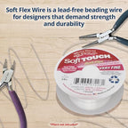Soft Flex Kink Resistant Beading Wire - Very Fine 0.10 Diameter - Jewelry Making Bead Wire - 10 Ft - style: White