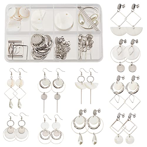 SUNNYCLUE 1 Box DIY 10 Pairs Flat Round Seashell Charm Pendant Shell Charms Earrings Making Kit Natural Seashell Mother of Pearl Charms Jewelry Making Supplies Summer Adult Women Starters Instruction - color: Diy 10 Pairs Flat Round Seashell Charm Earring