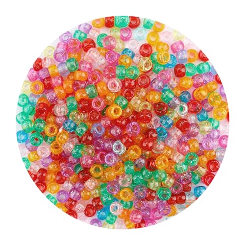 QPIXVB 1100pcs Hair Beads,Pony Beads for Bracelets Making,Colorful 4mm Clear Bead,Bulk Tiny Glitter Pony Bead for Jewelry Making,Necklace Keychain Charms Making Supplies,Crystal - color: glitter beads