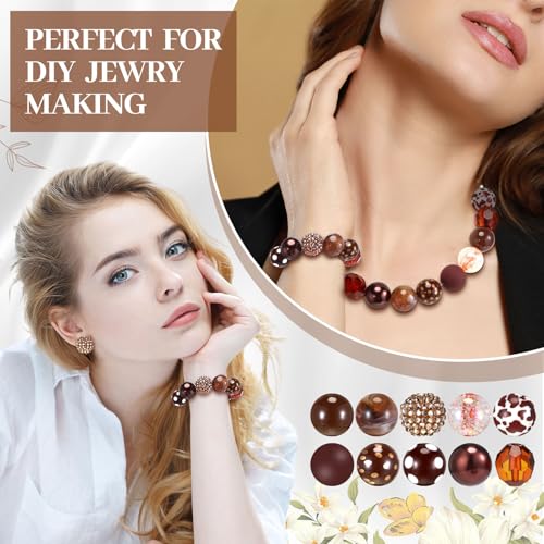 Ferreve 20 Pcs Chunky Bubblegum Beads 20mm Focal Pen Large Rhinestone Pearl Beads for DIY Beadable Pen School Jewelry Making Keychain Craft Making(Brown) - color: Brown