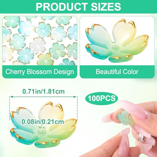 100pcs Cherry Blossom Beads, 5-Petal Green Gradient Acrylic Flower Beads, Mini Spacer Hair Accessories Halloween Christmas for Bracelets Earring Jewelry Making - color: Green
