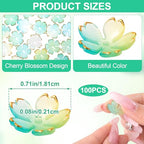 100pcs Cherry Blossom Beads, 5-Petal Green Gradient Acrylic Flower Beads, Mini Spacer Hair Accessories Halloween Christmas for Bracelets Earring Jewelry Making - color: Green