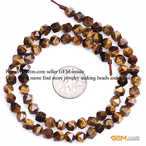 GEM-Inside Natural 6mm Yellow Tiger Eyes Gemstone Loose Beads Faceted Cambay Crystal Energy Stone Power for Jewelry Making 15" - color: Yellow Tiger Eye, size: 6mm
